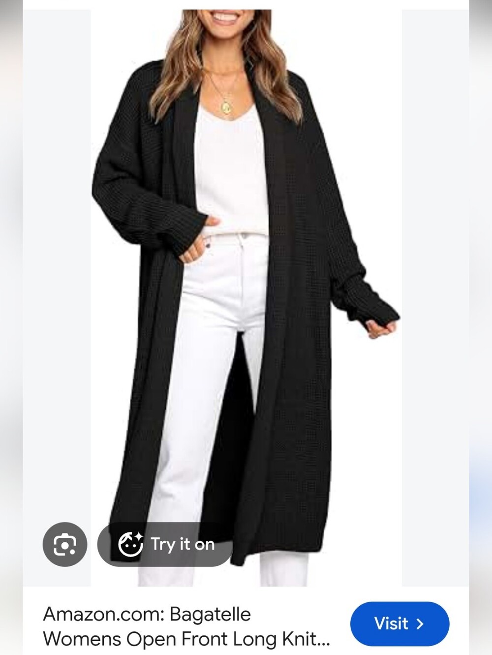 Navy Bagatelle Long Open-Front Knit Cardigan in Navy Size L
